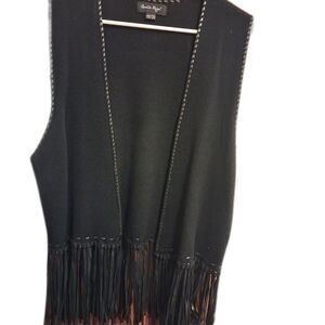 Black Fringed Vest by Charlie Paige Size XL
